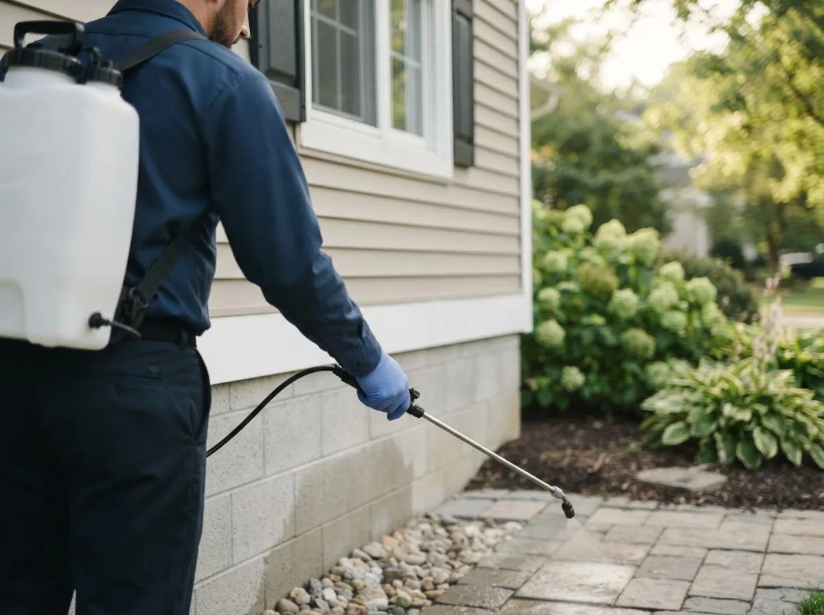Pest control technician inspecting a home in Laton, CA